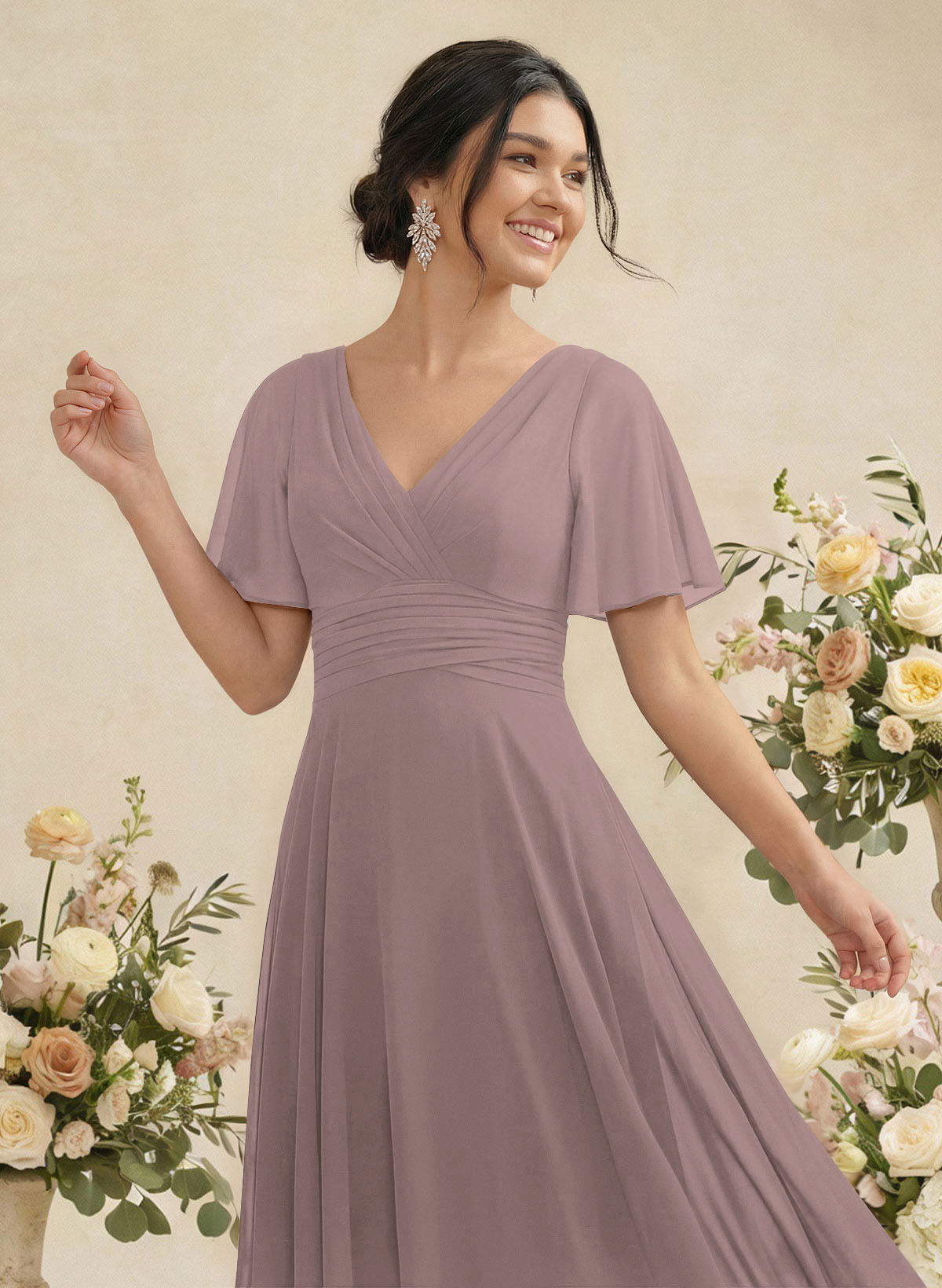 V-Neck Chiffon Bridesmaid Dresses With Short Sleeves, product image 108