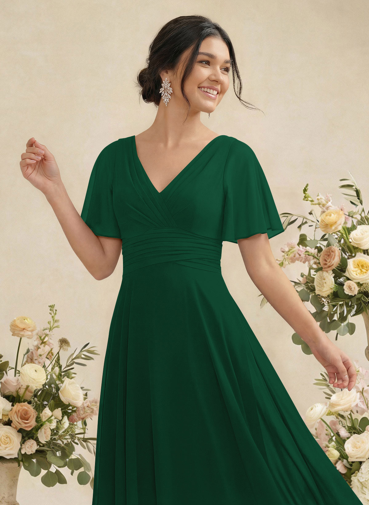 V-Neck Chiffon Bridesmaid Dresses With Short Sleeves, product image 260