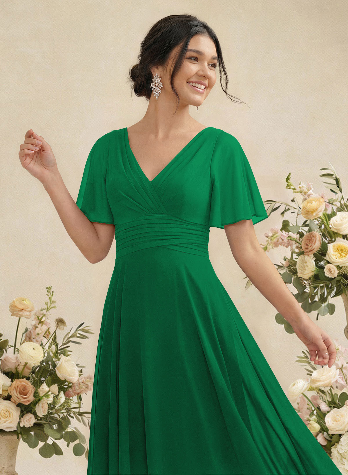 V-Neck Chiffon Bridesmaid Dresses With Short Sleeves, product image 256