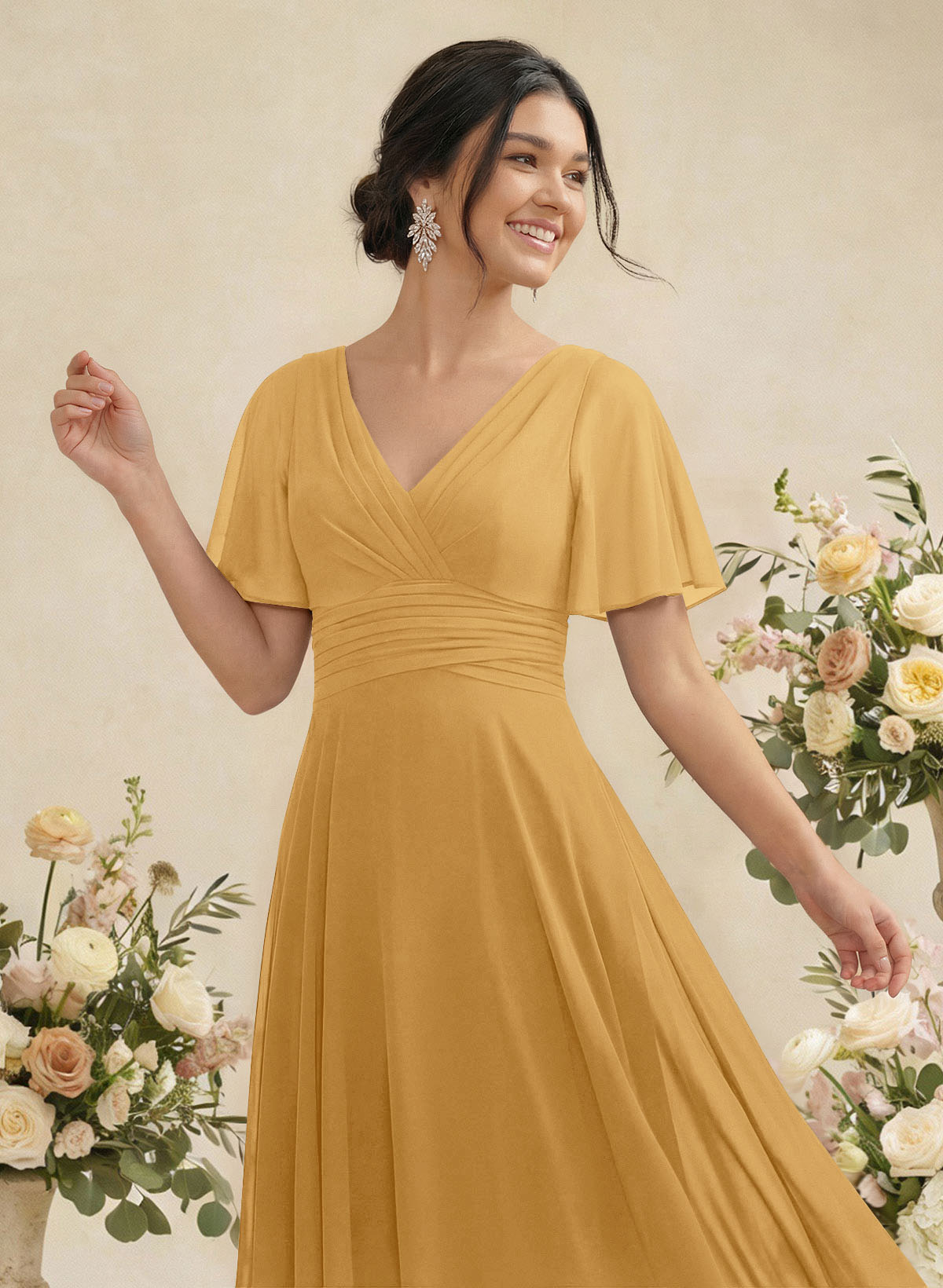 V-Neck Chiffon Bridesmaid Dresses With Short Sleeves, product image 204