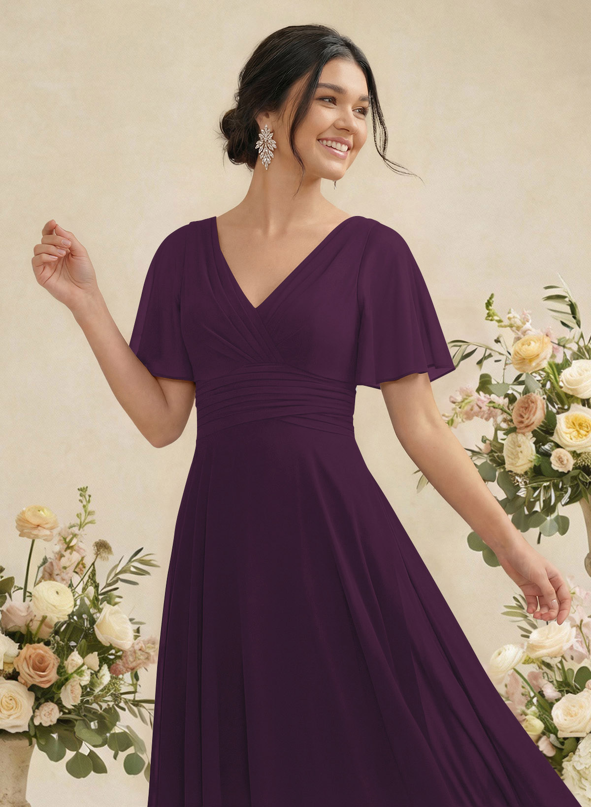 V-Neck Chiffon Bridesmaid Dresses With Short Sleeves, product image 140