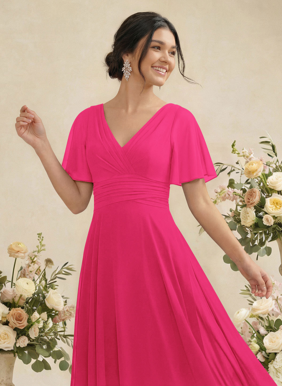 V-Neck Chiffon Bridesmaid Dresses With Short Sleeves, product image 148