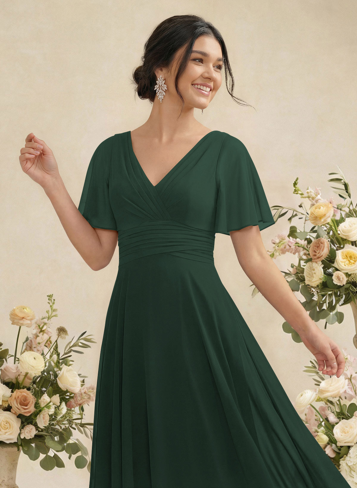 V-Neck Chiffon Bridesmaid Dresses With Short Sleeves, product image 164