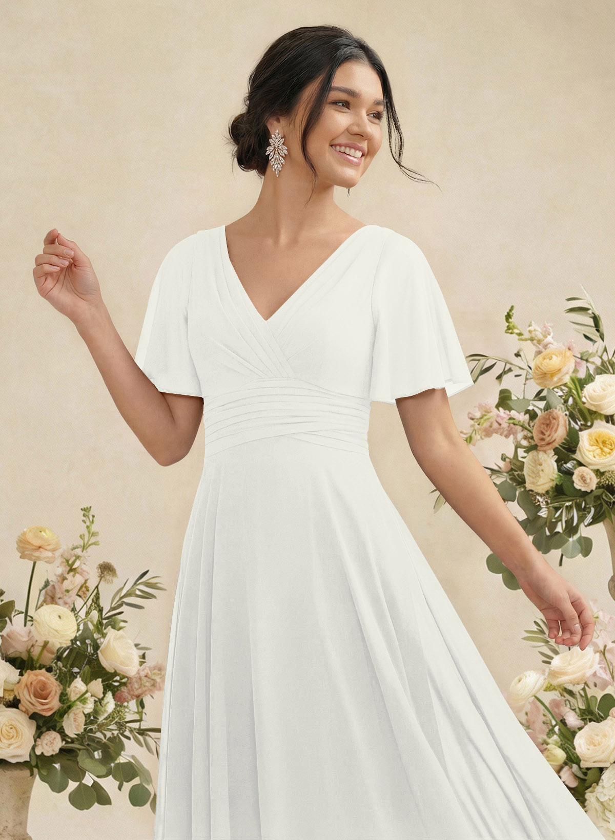 V-Neck Chiffon Bridesmaid Dresses With Short Sleeves, product image 220