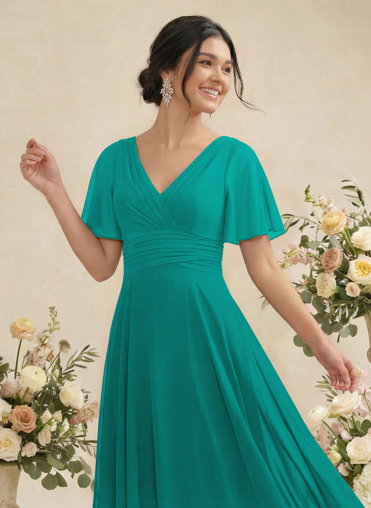 V-Neck Chiffon Bridesmaid Dresses With Short Sleeves, product image 172