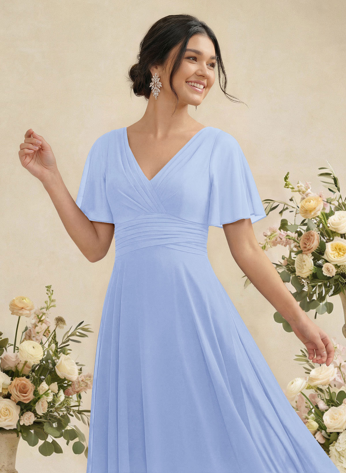 V-Neck Chiffon Bridesmaid Dresses With Short Sleeves, product image 128