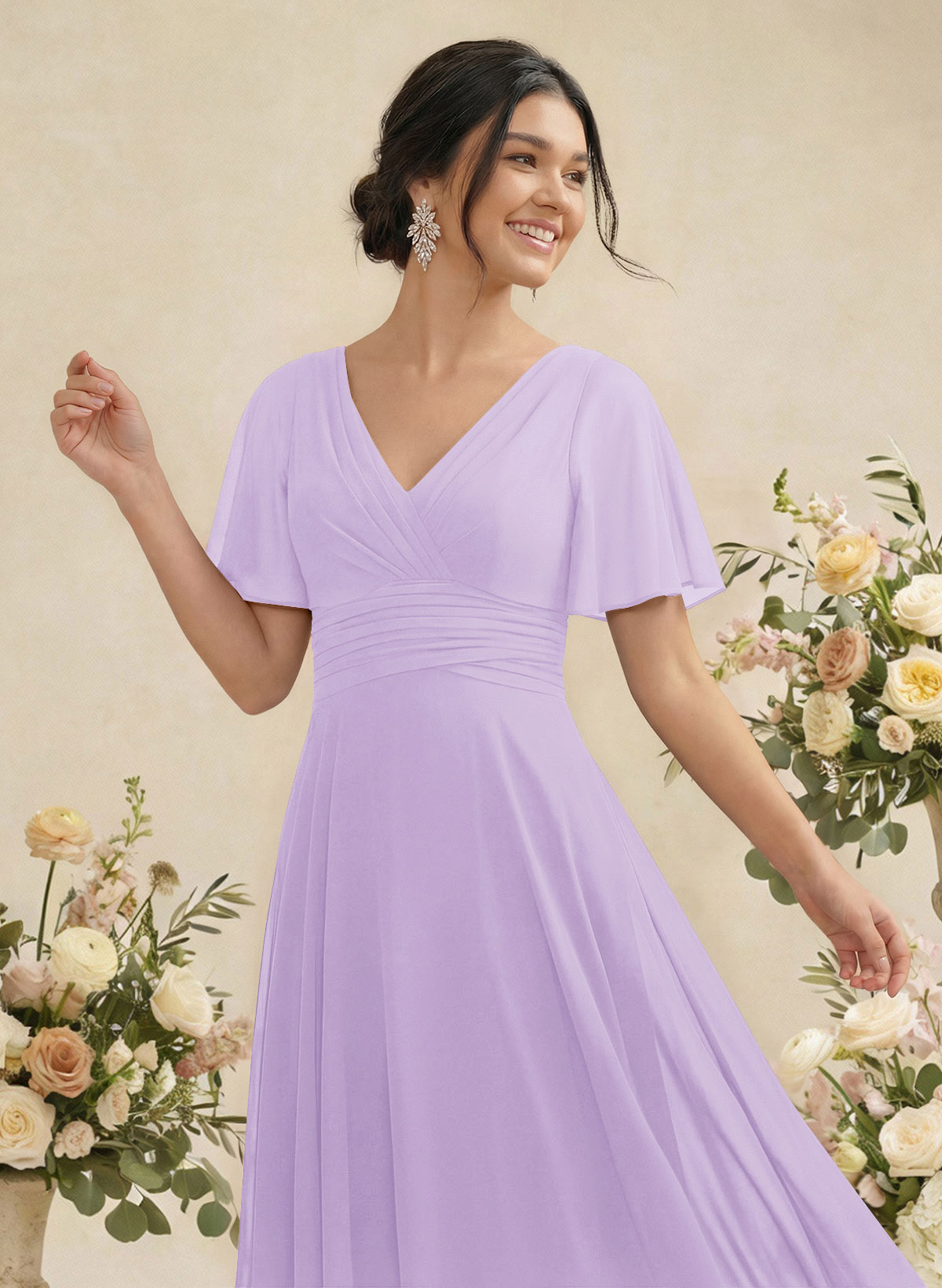 V-Neck Chiffon Bridesmaid Dresses With Short Sleeves, product image 124
