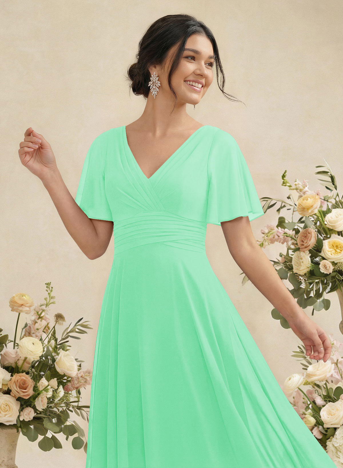 V-Neck Chiffon Bridesmaid Dresses With Short Sleeves, product image 184