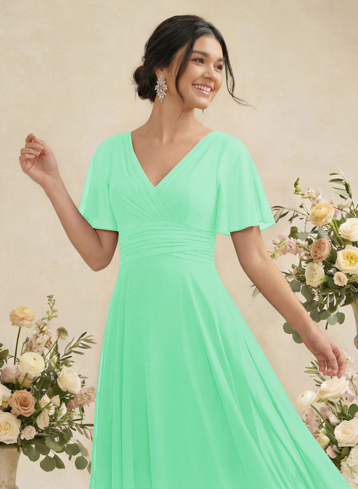 V-Neck Chiffon Bridesmaid Dresses With Short Sleeves, product image 184