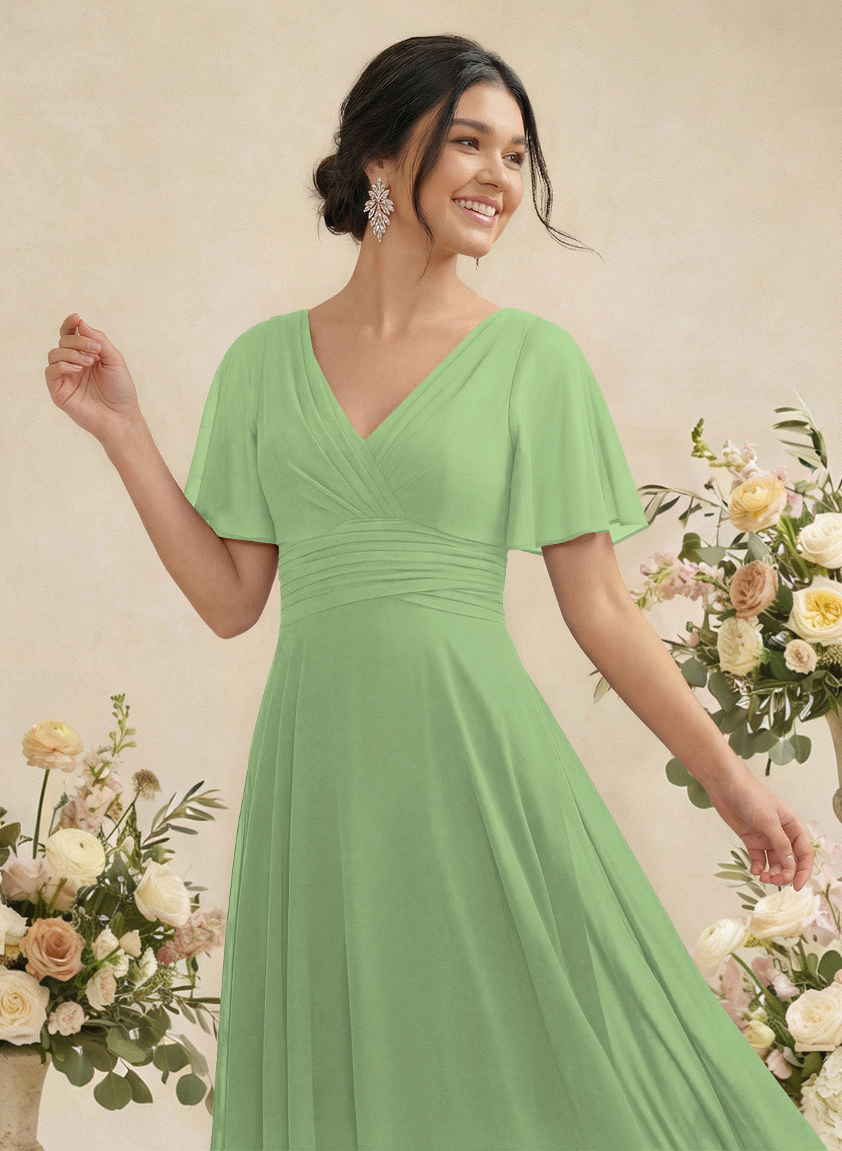 V-Neck Chiffon Bridesmaid Dresses With Short Sleeves, product image 264