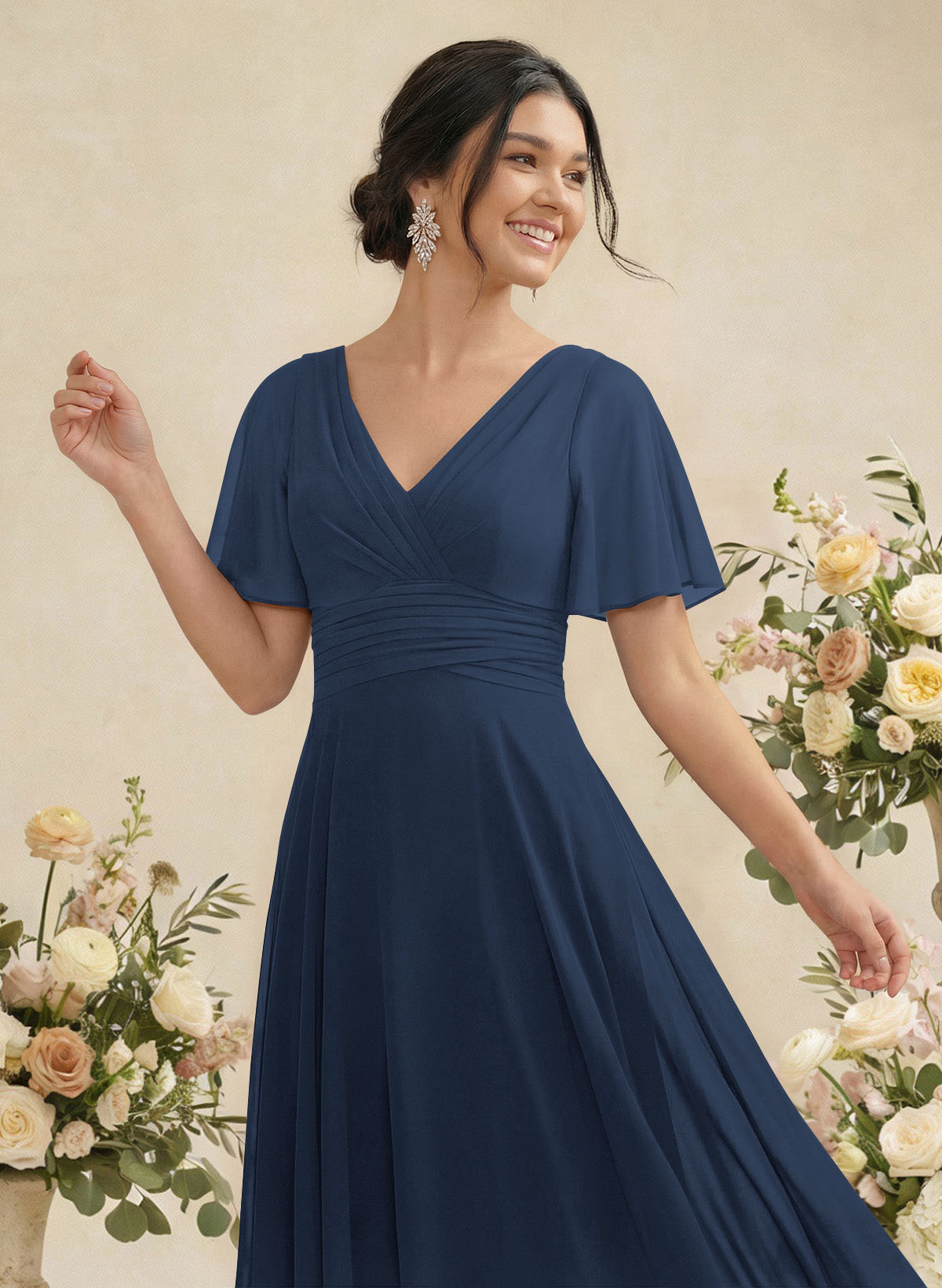 V-Neck Chiffon Bridesmaid Dresses With Short Sleeves, product image 7