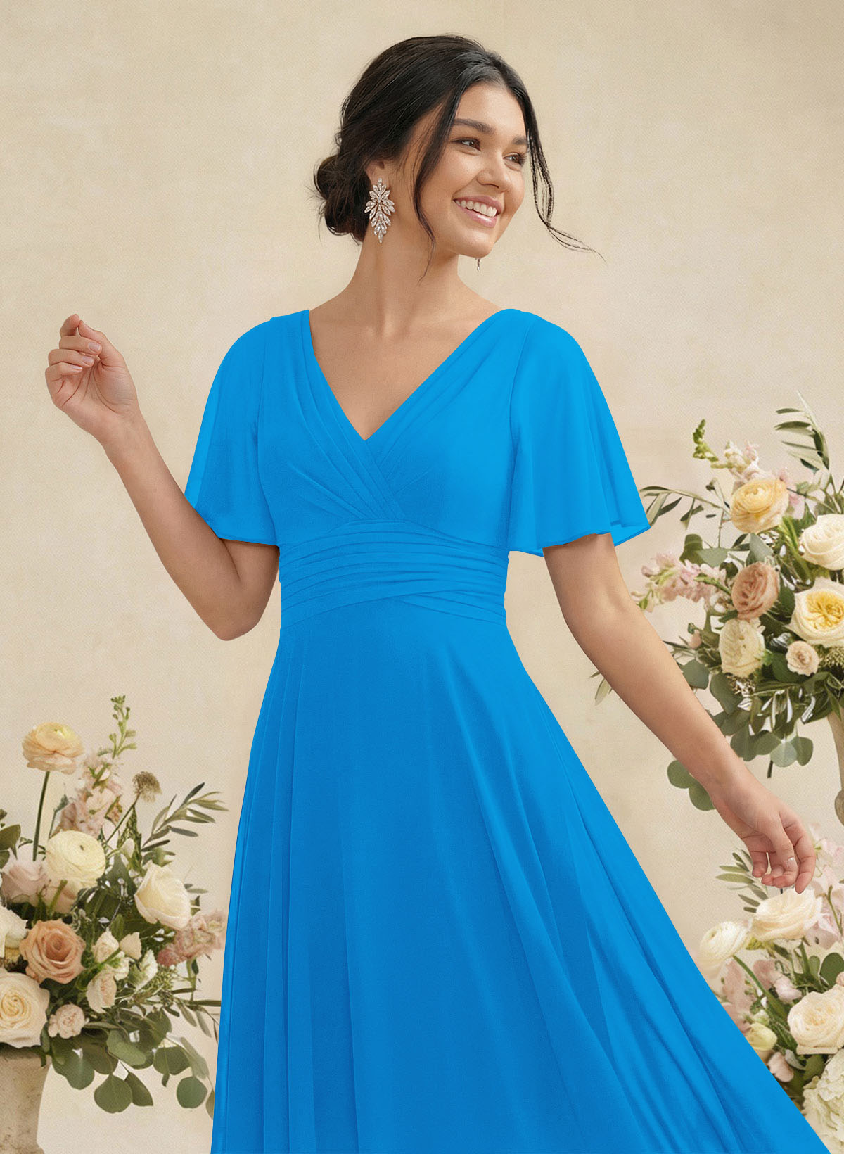 V-Neck Chiffon Bridesmaid Dresses With Short Sleeves, product image 32