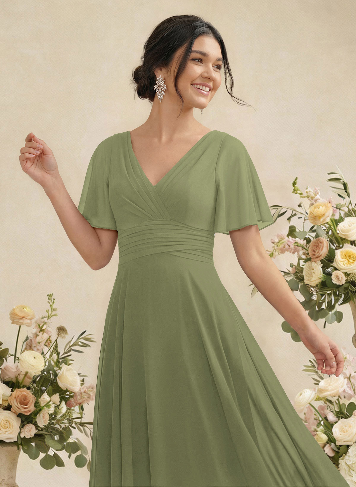 V-Neck Chiffon Bridesmaid Dresses With Short Sleeves, product image 240