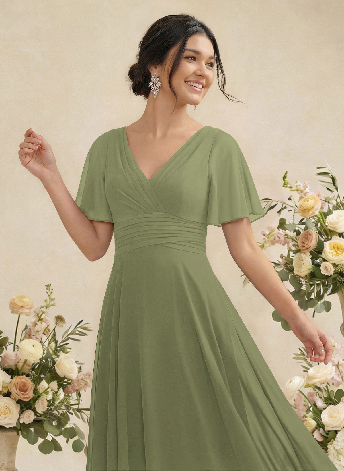 V-Neck Chiffon Bridesmaid Dresses With Short Sleeves, product image 240
