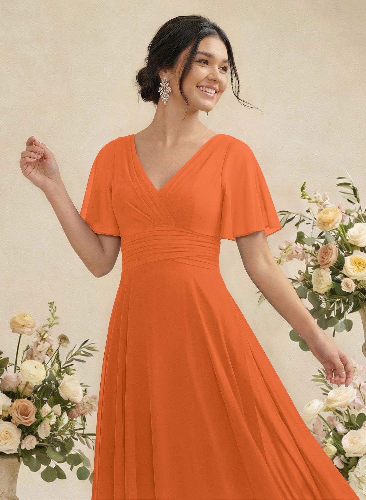 V-Neck Chiffon Bridesmaid Dresses With Short Sleeves, product image 208