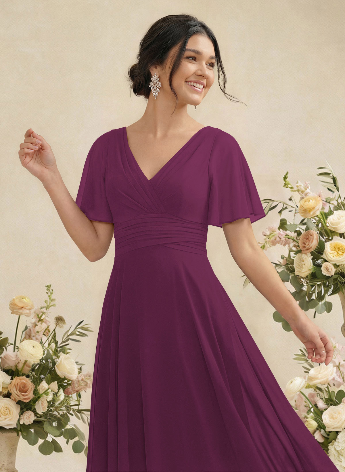 V-Neck Chiffon Bridesmaid Dresses With Short Sleeves, product image 144