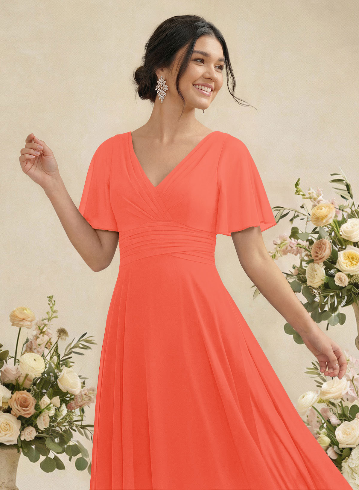 V-Neck Chiffon Bridesmaid Dresses With Short Sleeves, product image 212