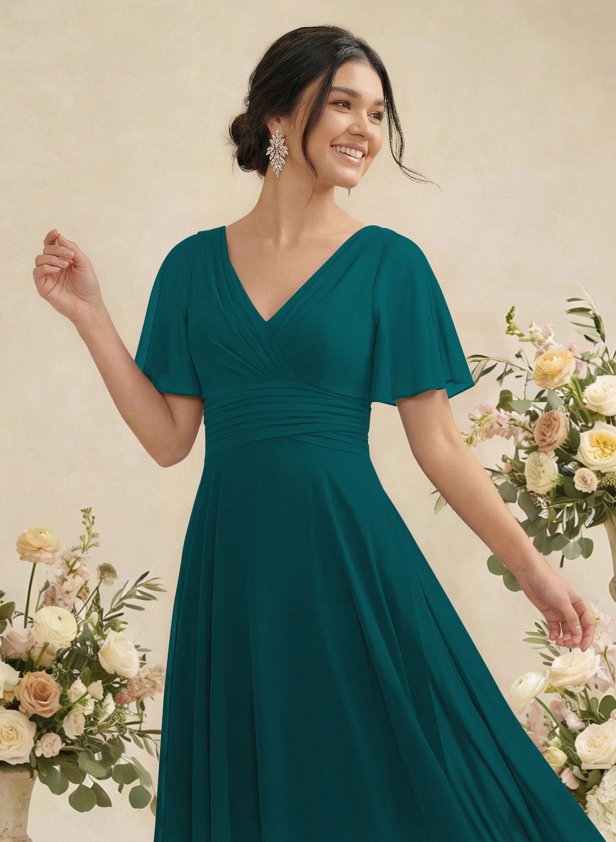 V-Neck Chiffon Bridesmaid Dresses With Short Sleeves, product image 168