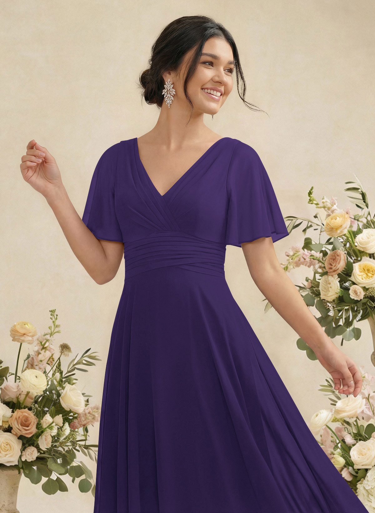V-Neck Chiffon Bridesmaid Dresses With Short Sleeves, product image 156