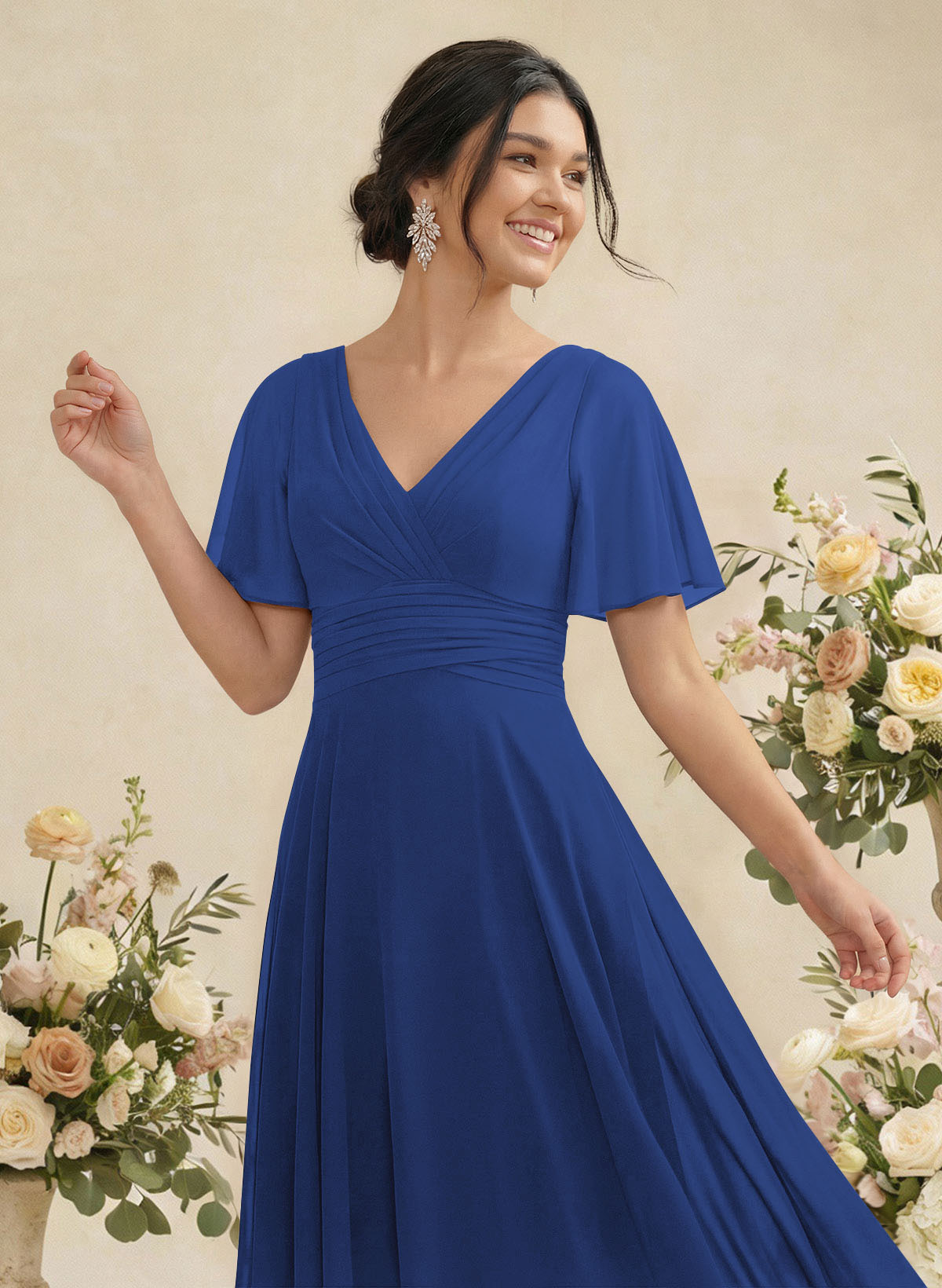 V-Neck Chiffon Bridesmaid Dresses With Short Sleeves, product image 28