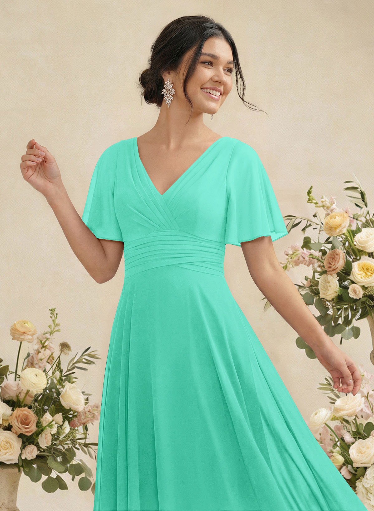 V-Neck Chiffon Bridesmaid Dresses With Short Sleeves, product image 188
