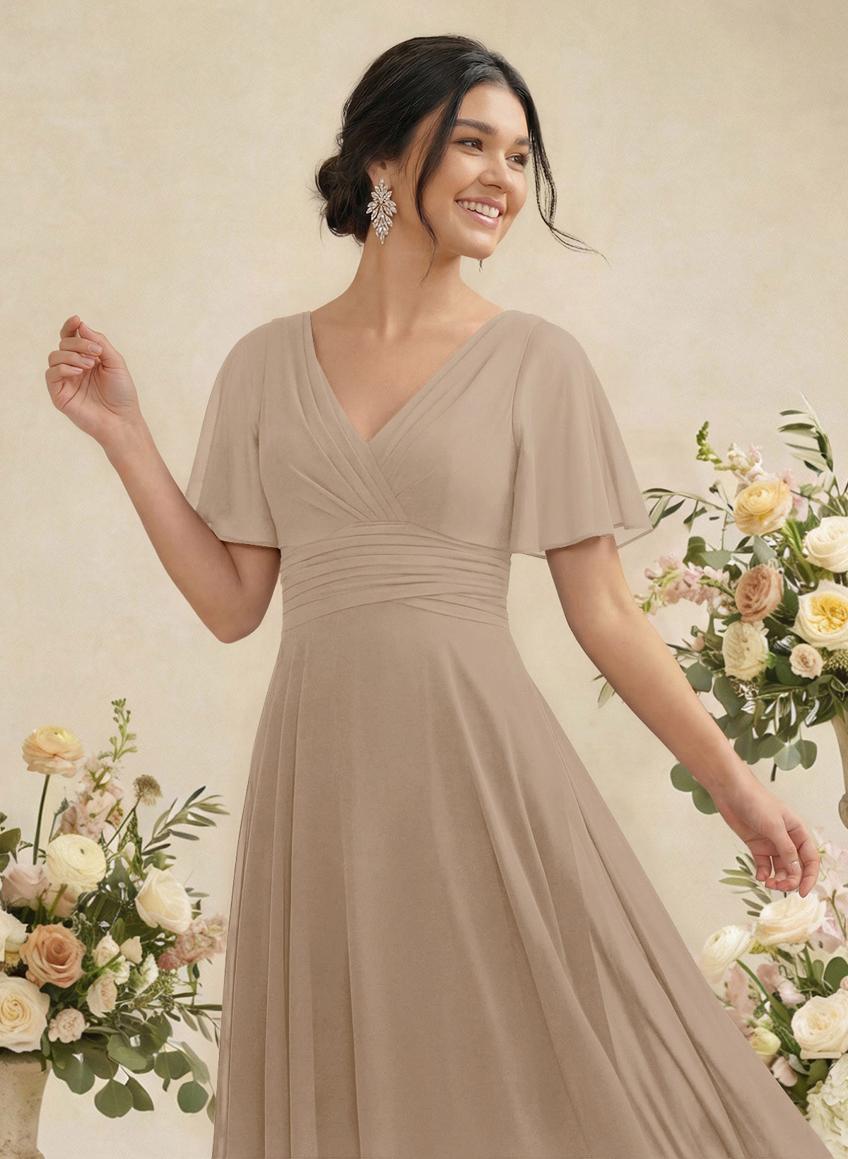 V-Neck Chiffon Bridesmaid Dresses With Short Sleeves, product image 196