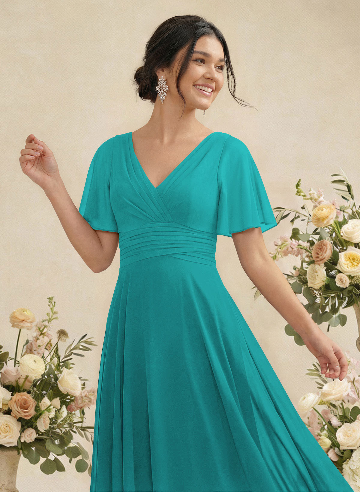 V-Neck Chiffon Bridesmaid Dresses With Short Sleeves, product image 272