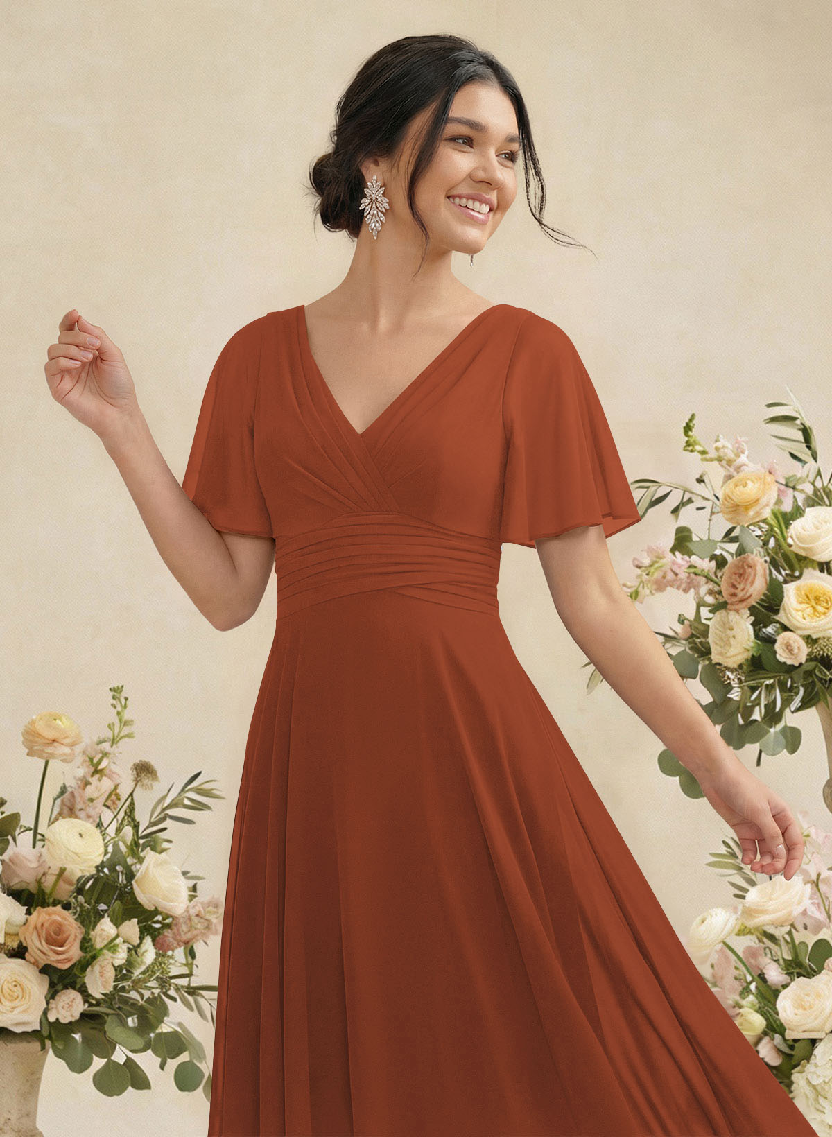 V-Neck Chiffon Bridesmaid Dresses With Short Sleeves, product image 268