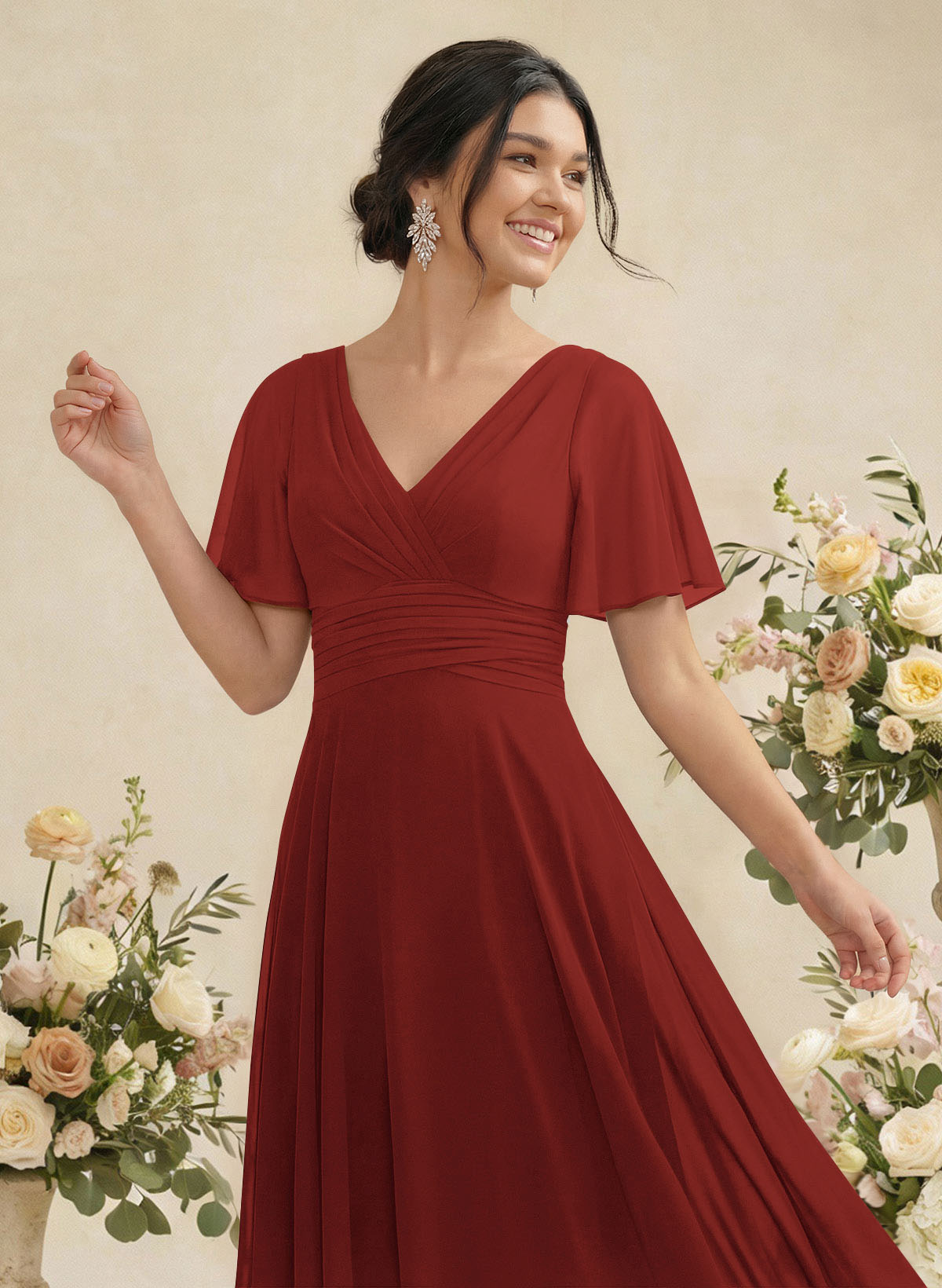 V-Neck Chiffon Bridesmaid Dresses With Short Sleeves, product image 72