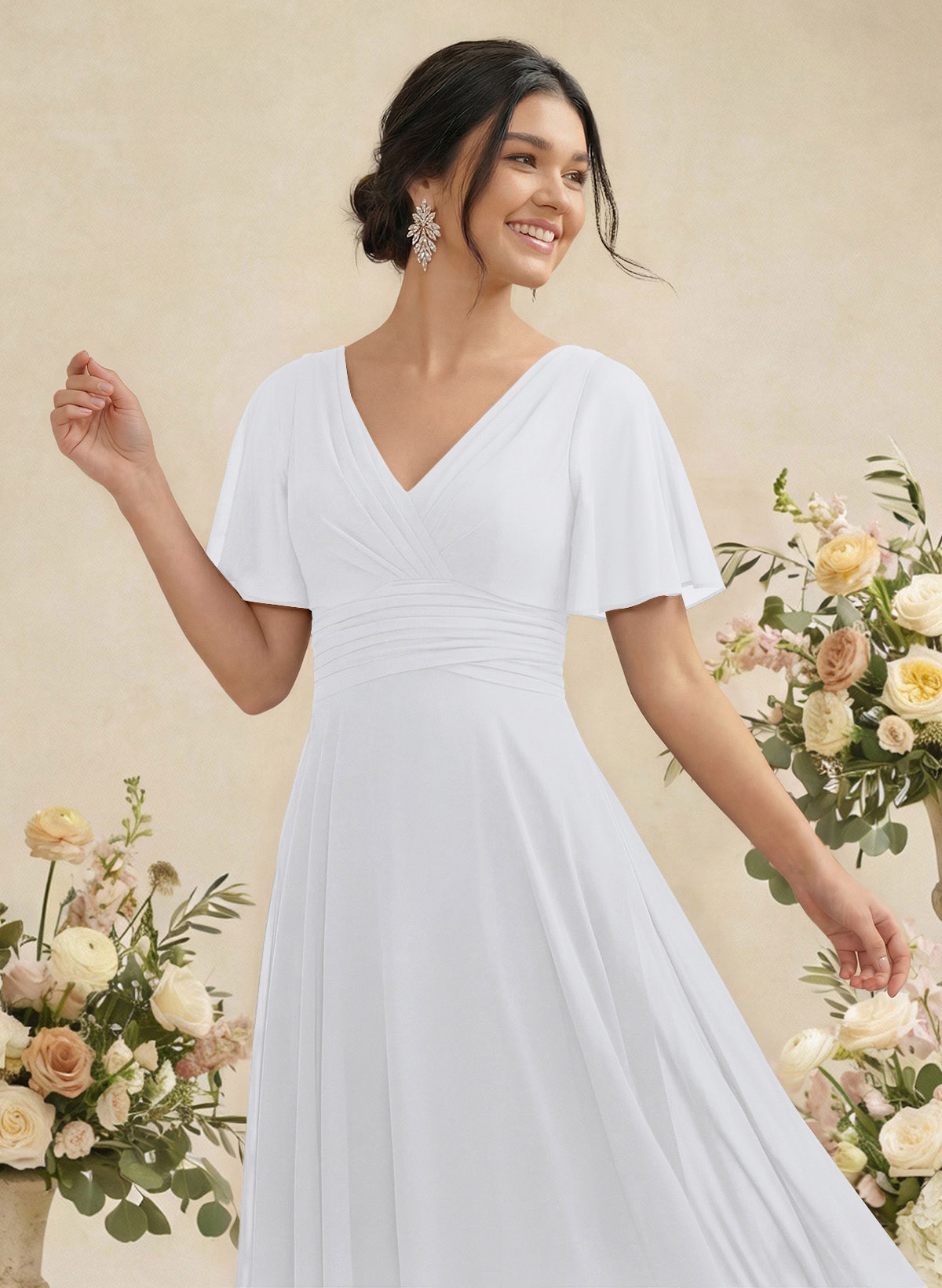 V-Neck Chiffon Bridesmaid Dresses With Short Sleeves, product image 224