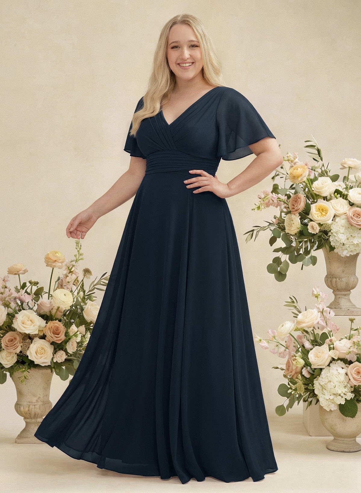 V-Neck Chiffon Bridesmaid Dresses With Short Sleeves, product image 273