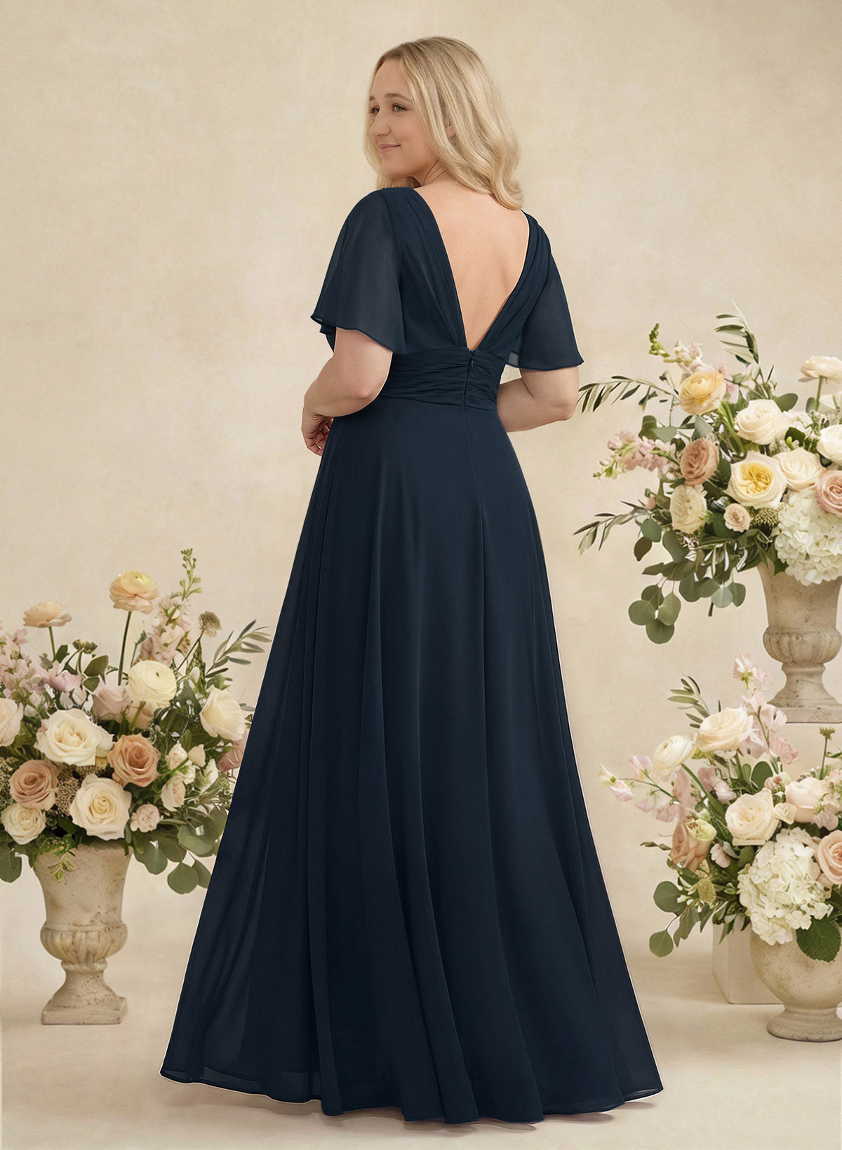 V-Neck Chiffon Bridesmaid Dresses With Short Sleeves, product image 274