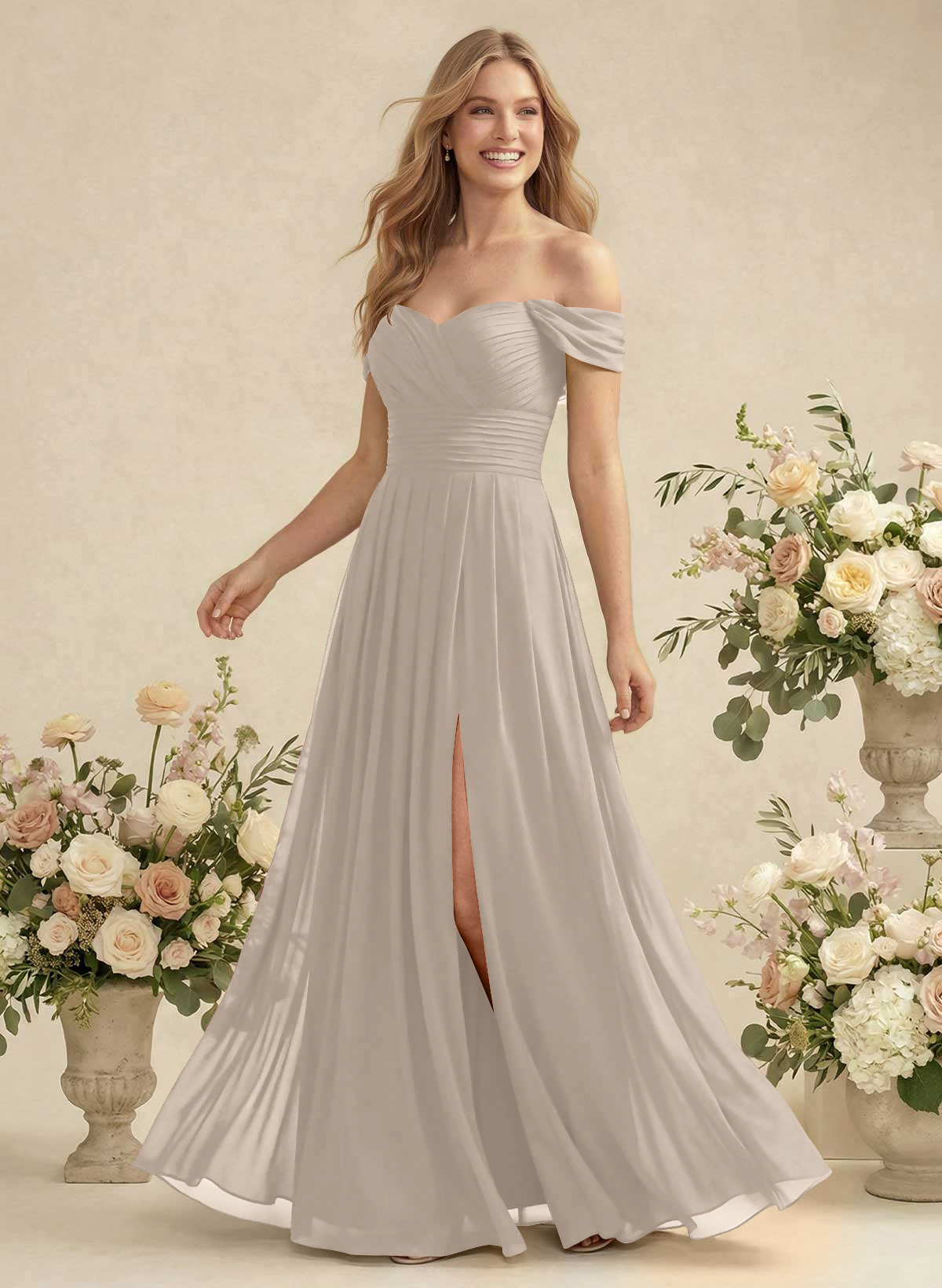 Off-The-Shoulder A-Line Chiffon Bridesmaid Dresses, product image 181