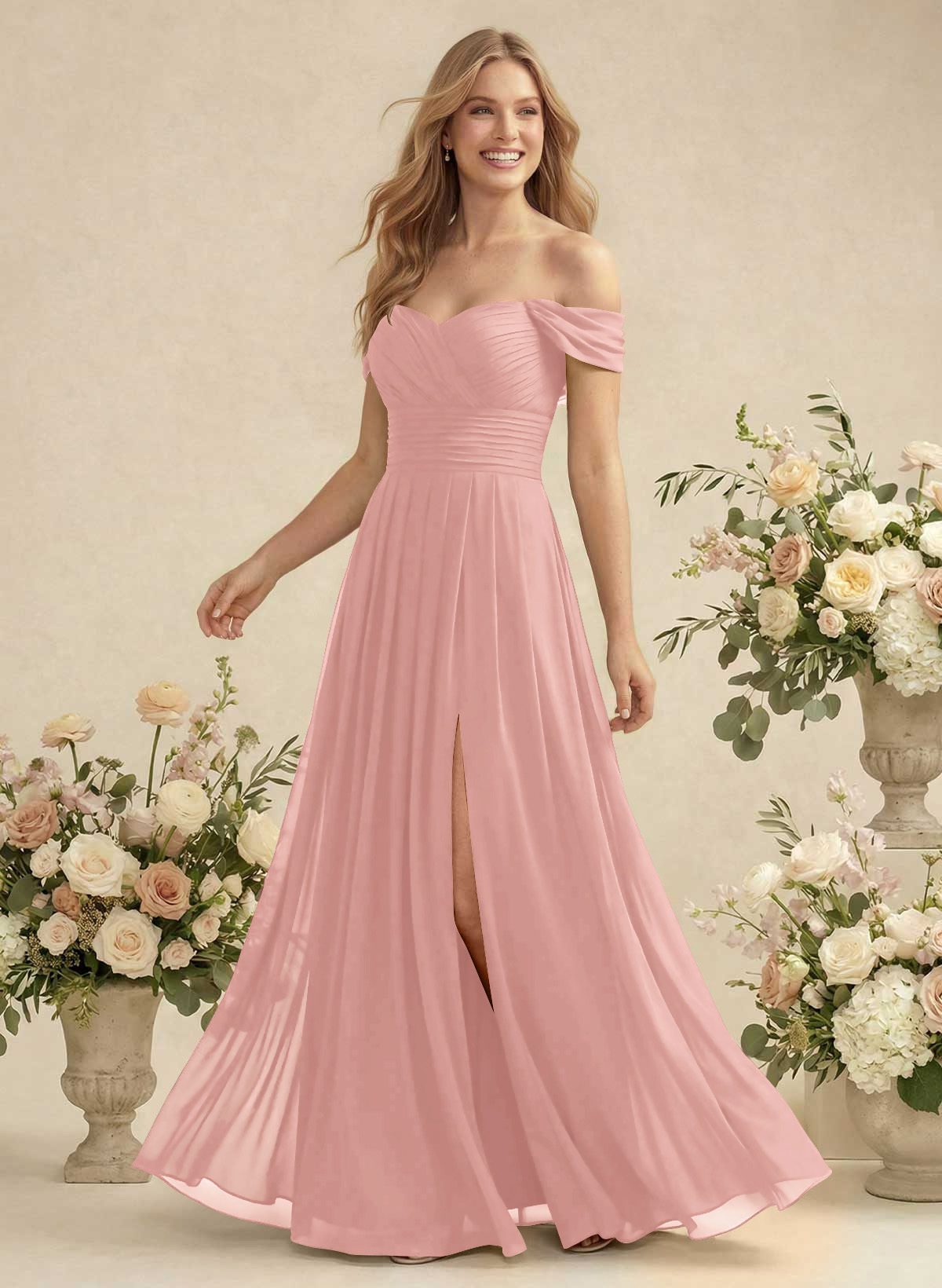 Off-The-Shoulder A-Line Chiffon Bridesmaid Dresses, product image 64