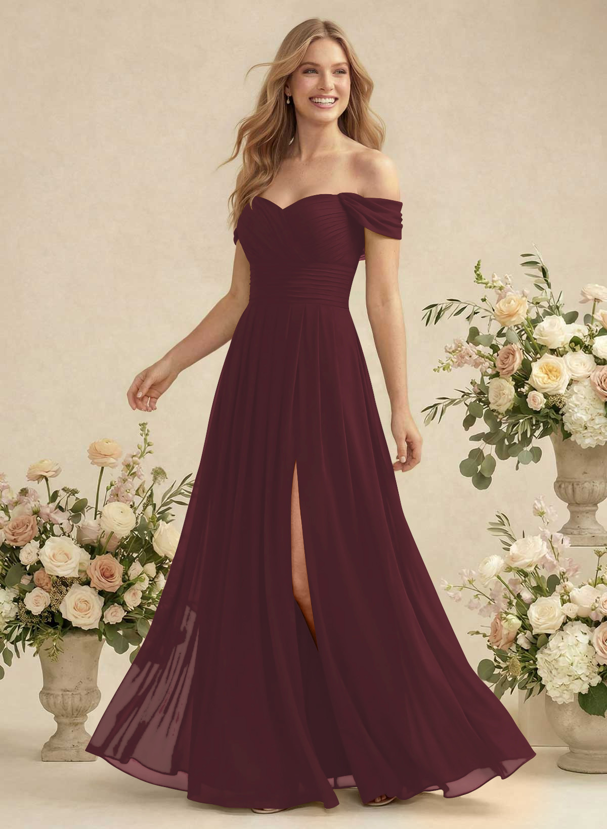 Off-The-Shoulder A-Line Chiffon Bridesmaid Dresses, product image 40