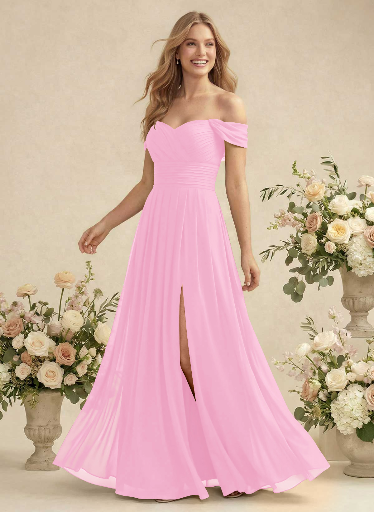 Off-The-Shoulder A-Line Chiffon Bridesmaid Dresses, product image 76