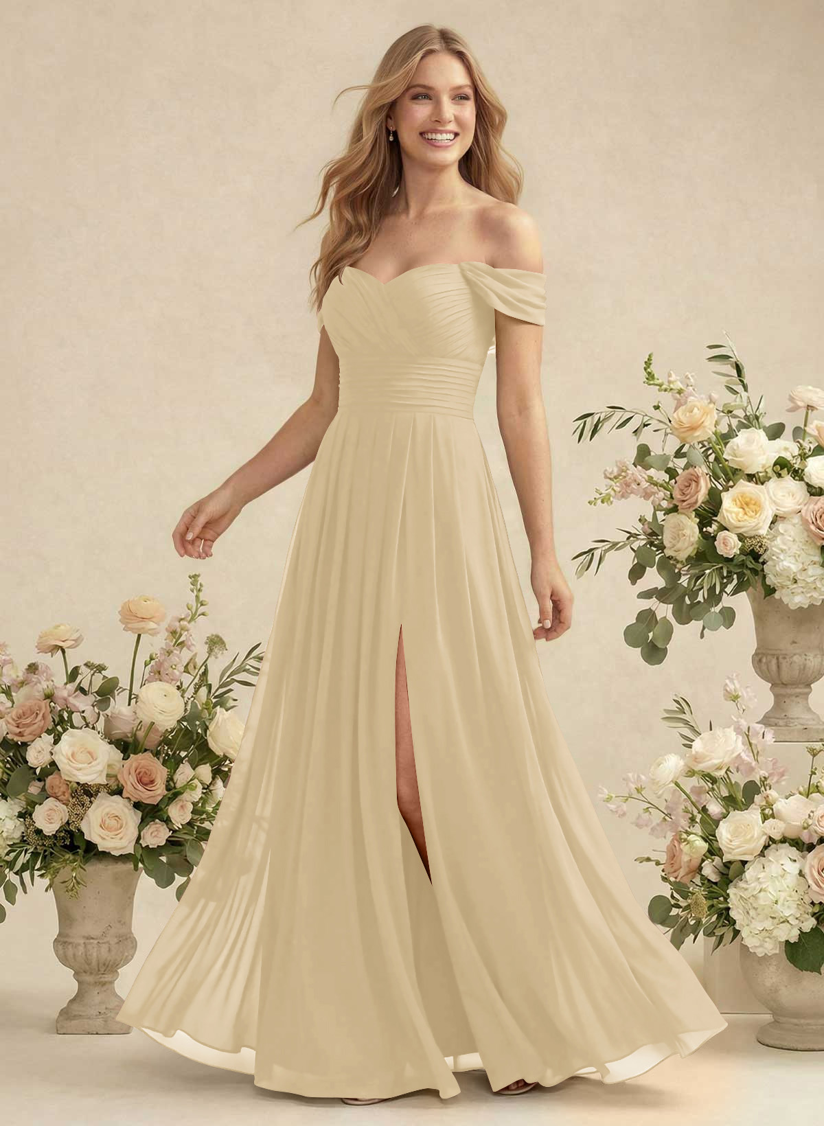 Off-The-Shoulder A-Line Chiffon Bridesmaid Dresses, product image 142