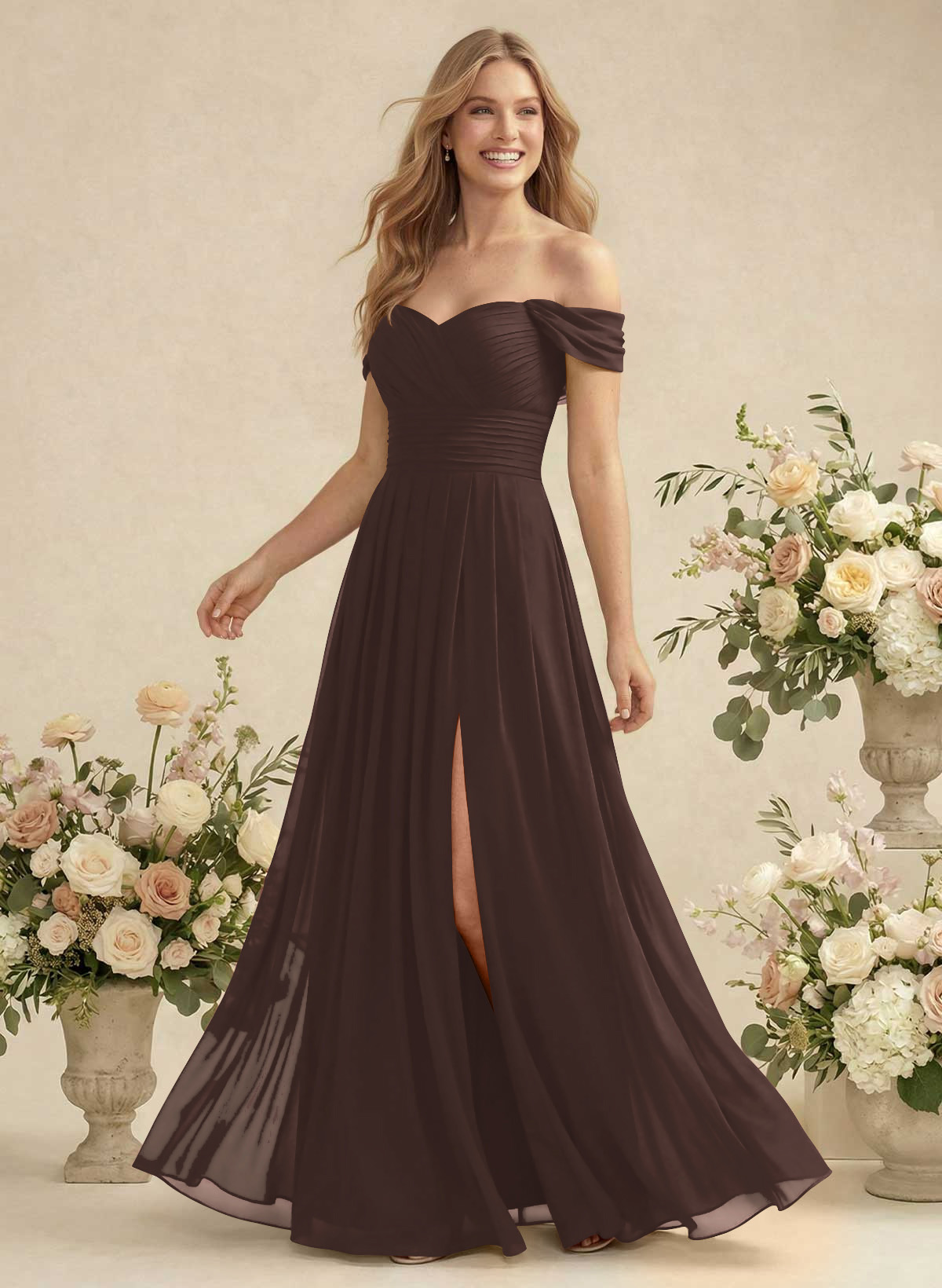 Off-The-Shoulder A-Line Chiffon Bridesmaid Dresses, product image 160