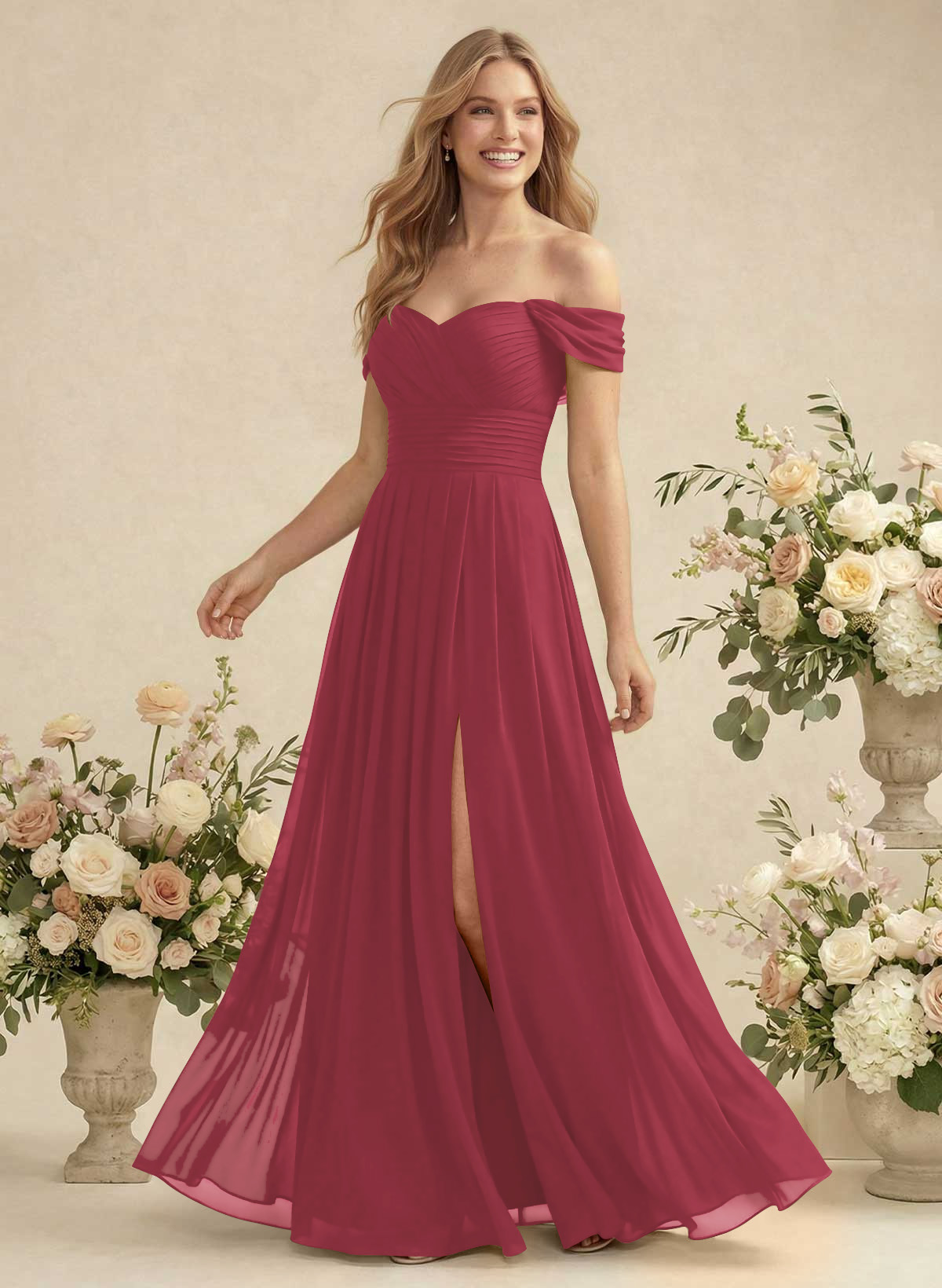 Off-The-Shoulder A-Line Chiffon Bridesmaid Dresses, product image 43