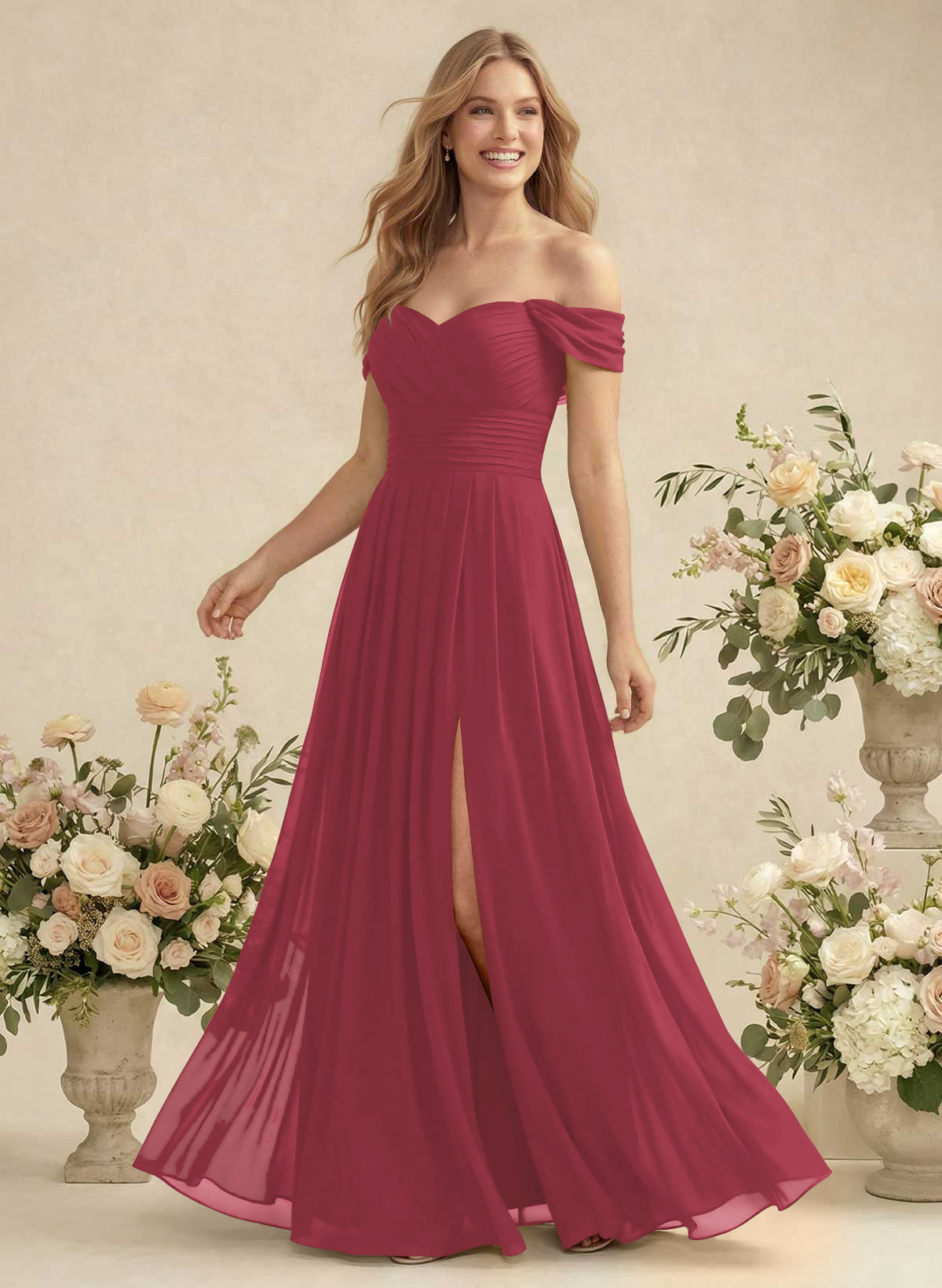 Off-The-Shoulder A-Line Chiffon Bridesmaid Dresses, product image 43