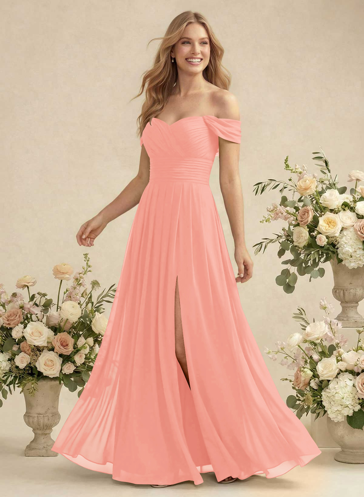 Off-The-Shoulder A-Line Chiffon Bridesmaid Dresses, product image 70