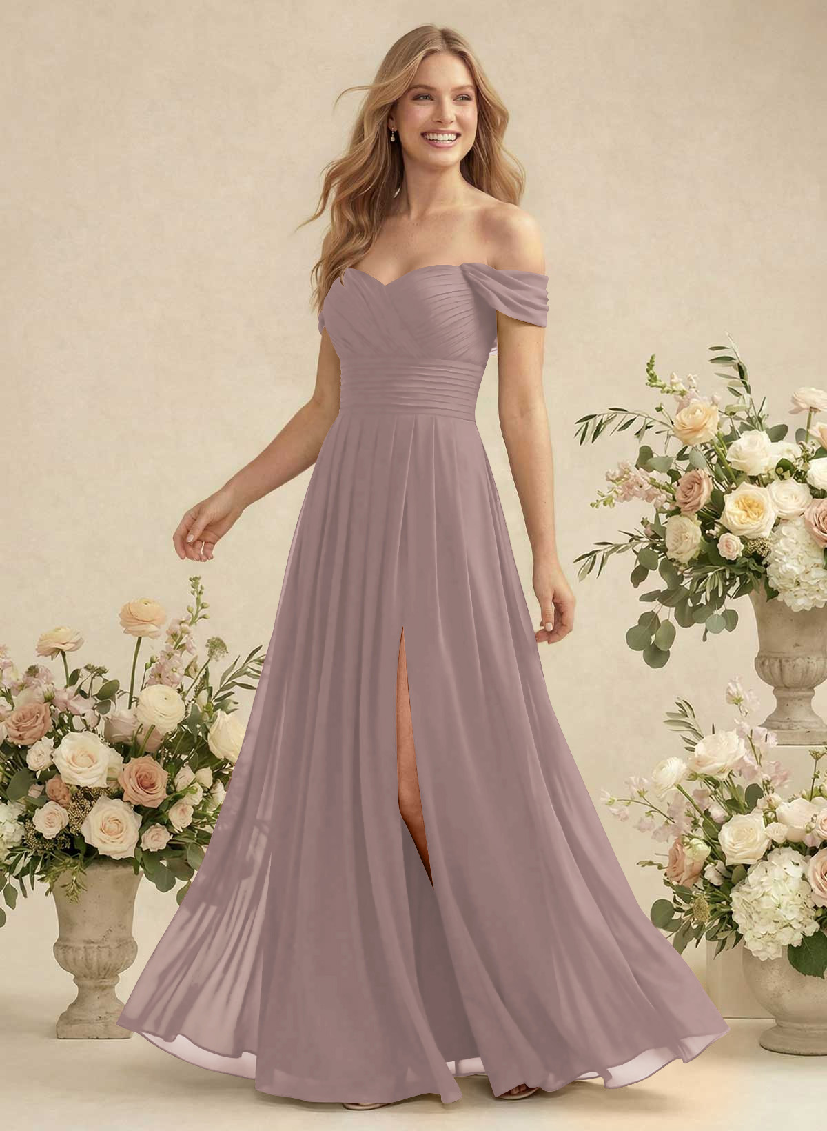 Off-The-Shoulder A-Line Chiffon Bridesmaid Dresses, product image 79