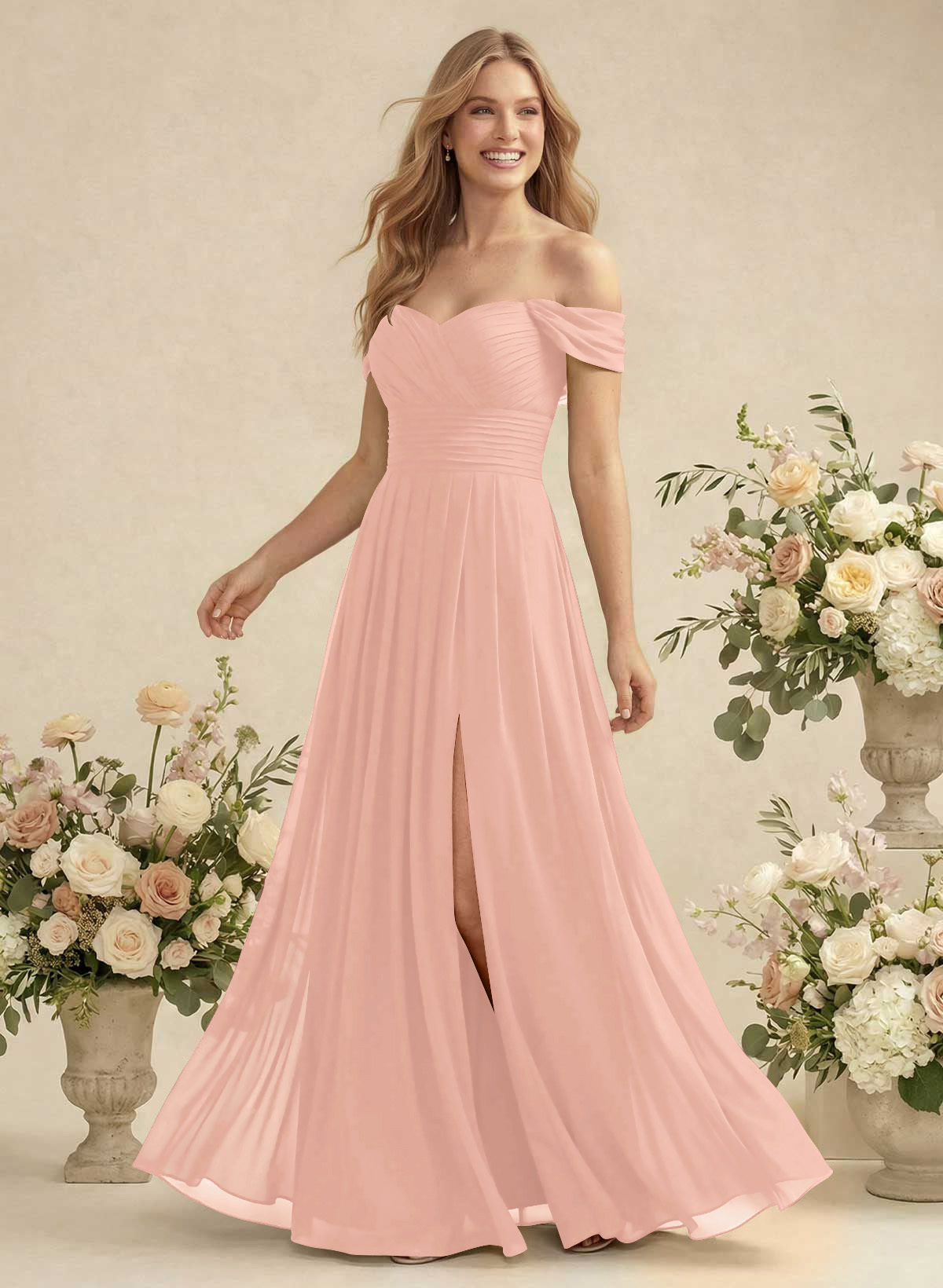 Off-The-Shoulder A-Line Chiffon Bridesmaid Dresses, product image 58