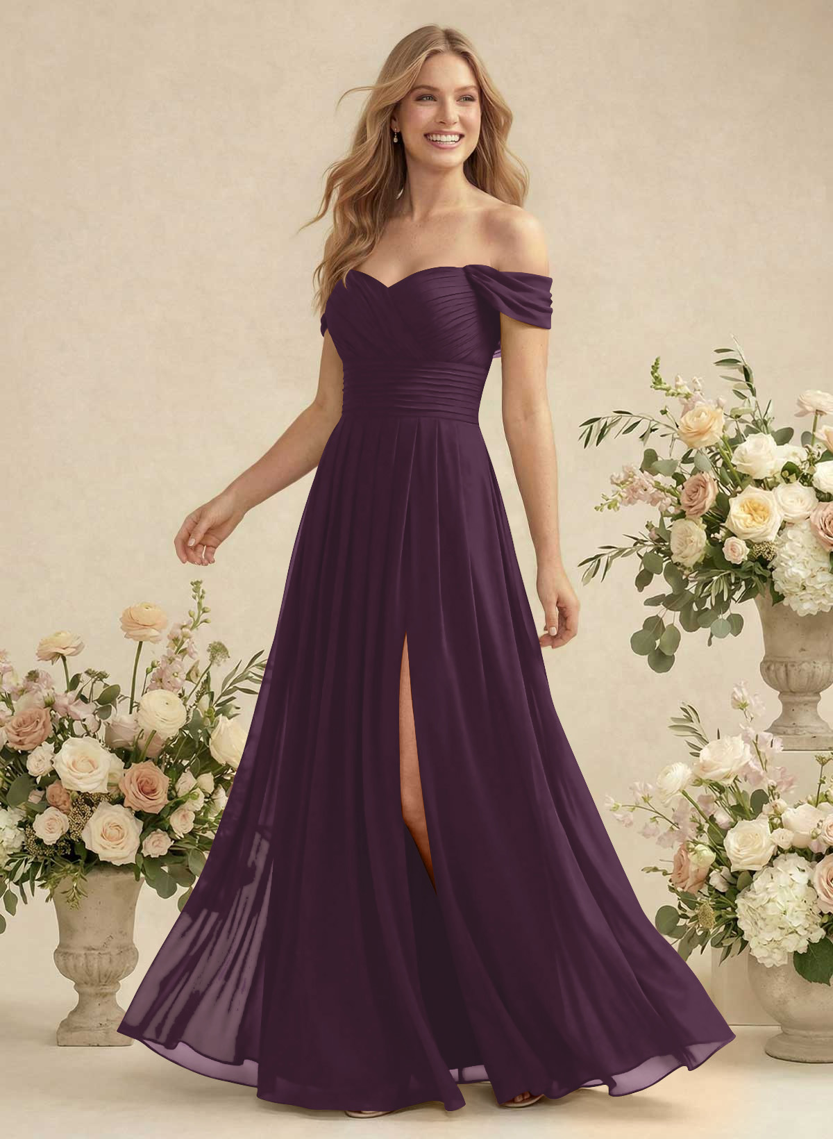Off-The-Shoulder A-Line Chiffon Bridesmaid Dresses, product image 103