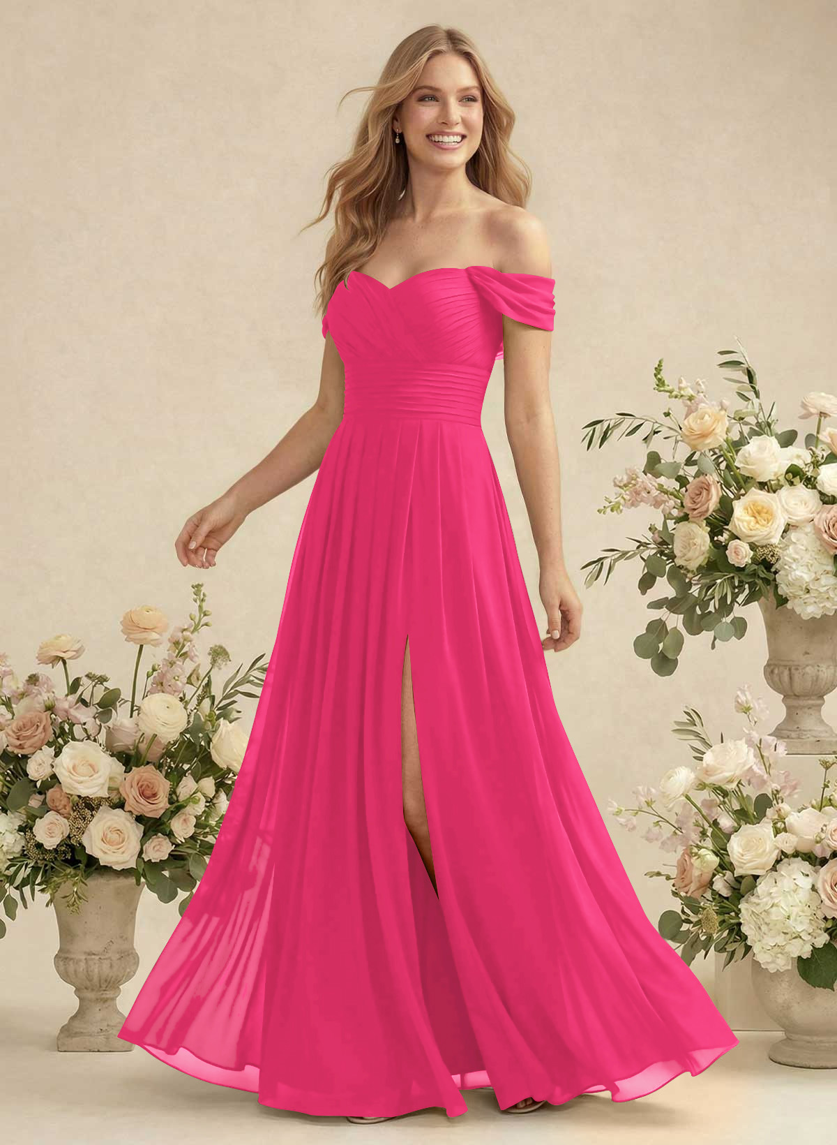 Off-The-Shoulder A-Line Chiffon Bridesmaid Dresses, product image 109