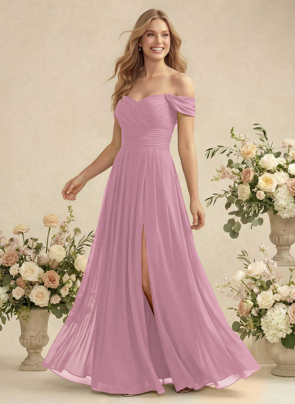 Off-The-Shoulder A-Line Chiffon Bridesmaid Dresses, product image 88