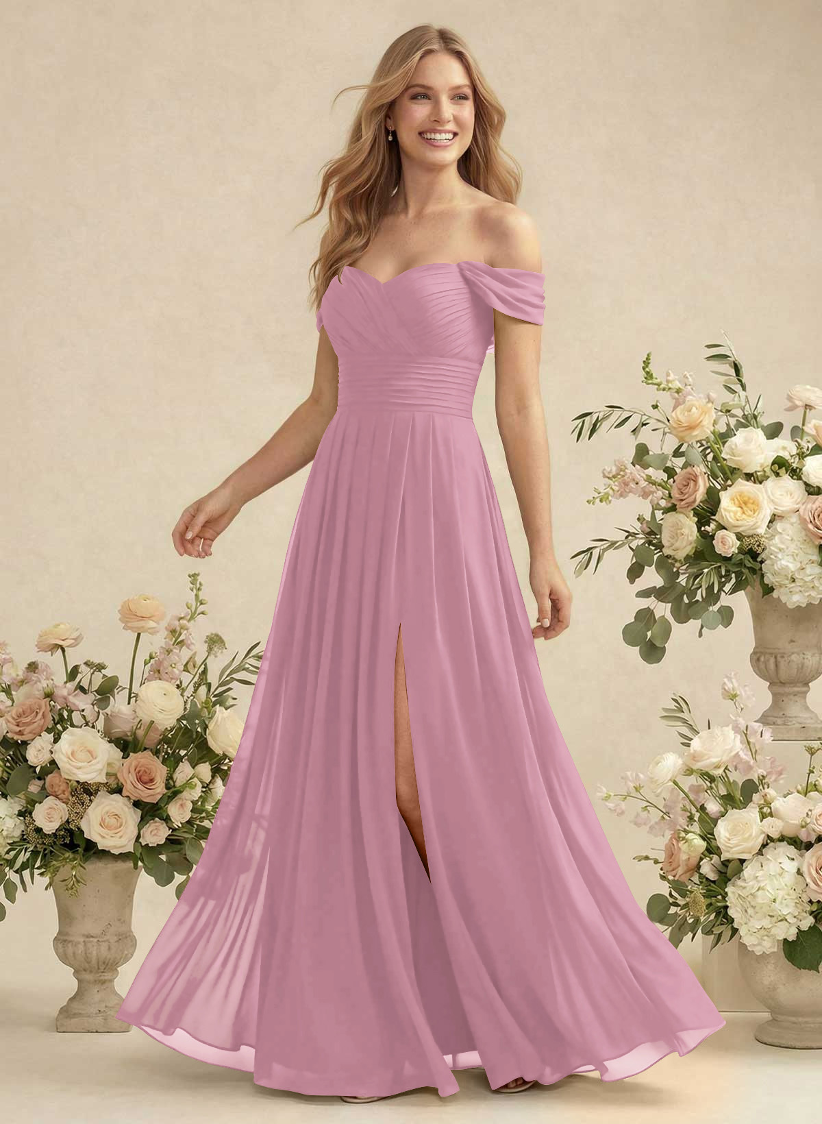 Off-The-Shoulder A-Line Chiffon Bridesmaid Dresses, product image 88