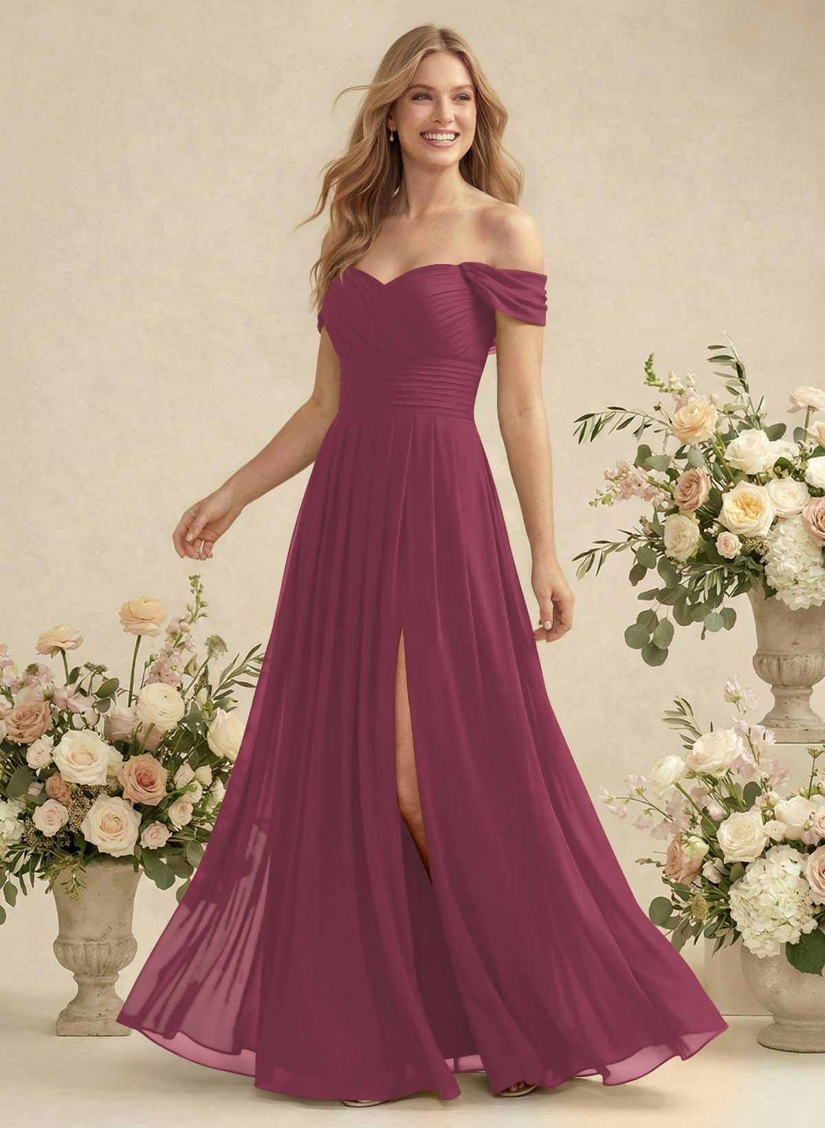 Off-The-Shoulder A-Line Chiffon Bridesmaid Dresses, product image 46