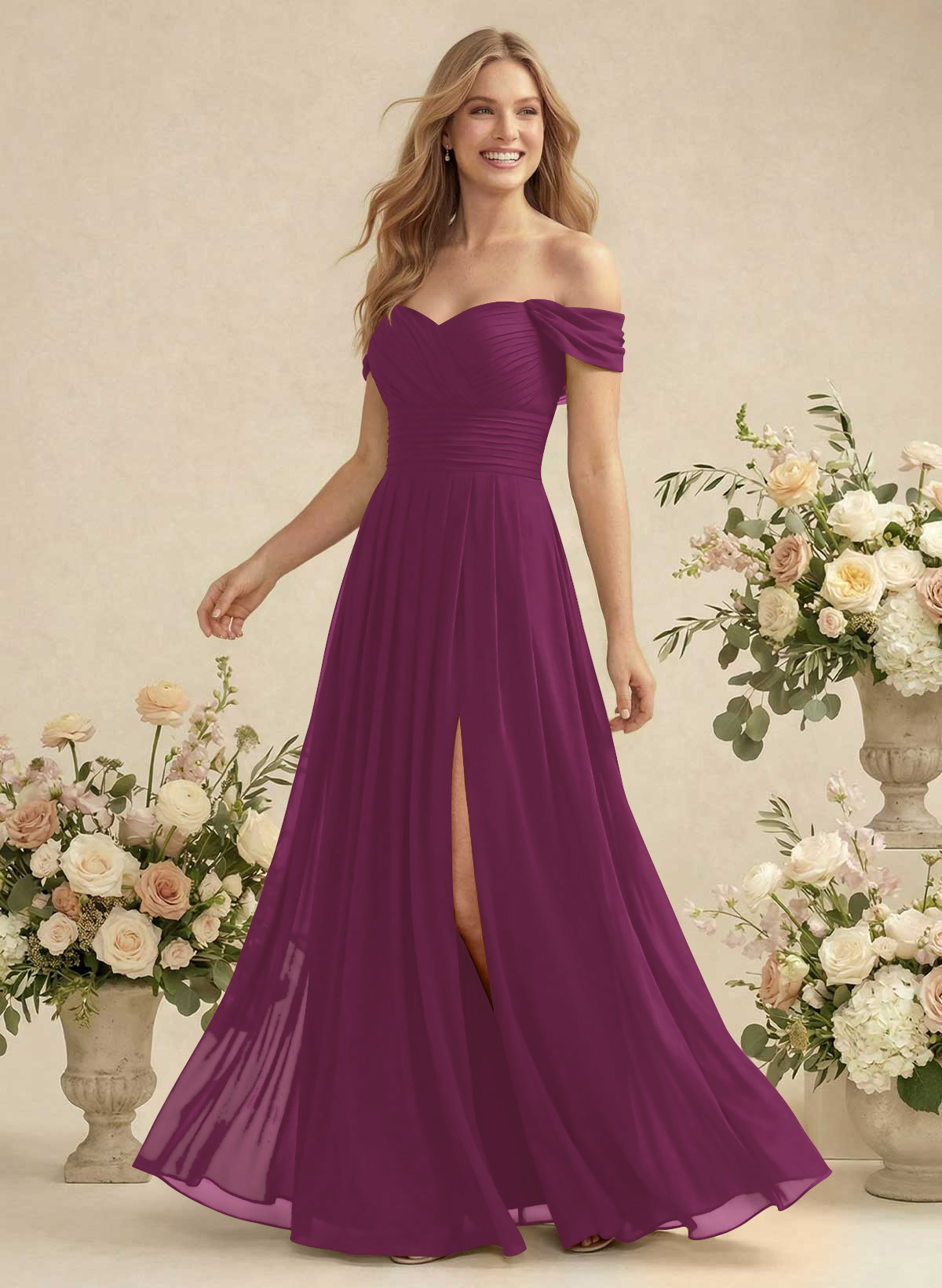 Off-The-Shoulder A-Line Chiffon Bridesmaid Dresses, product image 106