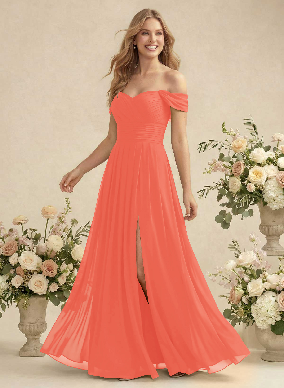Off-The-Shoulder A-Line Chiffon Bridesmaid Dresses, product image 157